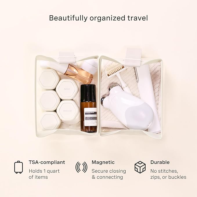 Cadence Parcel - Clear Dopp Kit with Magnetic Closure - Durable and Leak-Resistant Travel Toiletry Kit - TSA-Compliant & Modular Design - Hygiene Bag for Travel Essentials - 1 Qt - Pebble