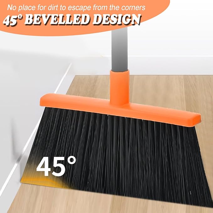Xifando Heavy-Duty Adjustable Angle Broom with 56" Steel Handle - Ideal for Home, Garage, Kitchen, Bathroom, Office, and Outdoor Use - Durable & Efficient Cleaning Tool for Hard Floors (Orange)