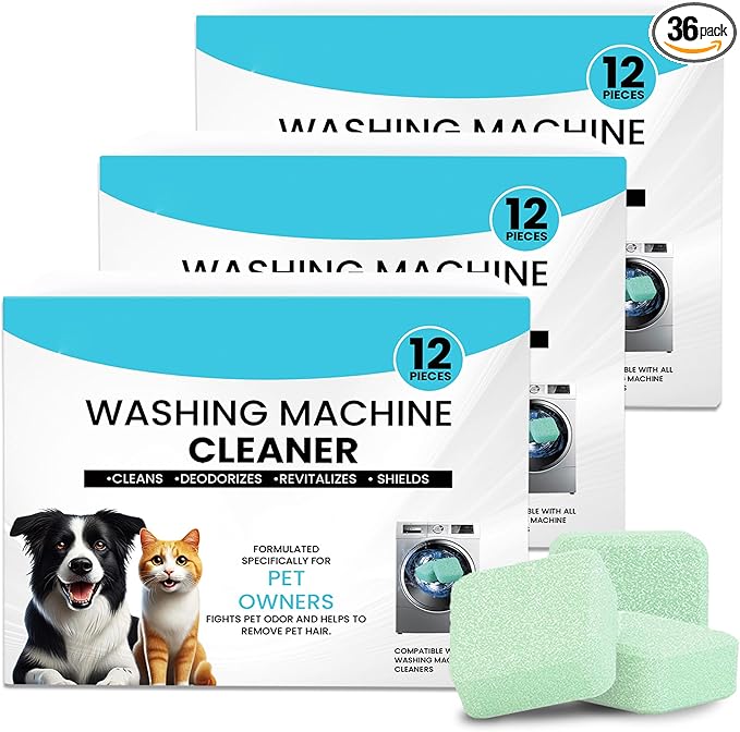 Washer Machine Cleaner Tablets-36Pack-18 Month Supply,Formulated for Pet Owners Washing Machine Cleaner,Compatible with HE,Easily pet hair remover for laundry.Top & Front Load Washer.Septic Safe.