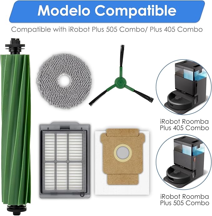(10 Pack) Plus 405 Combo Replacement Parts for iRobot Plus 505 Combo robot/Plus 405 Combo Robot Vacuum, 1 Roller Brush, 3 Dust Bags, 2 Mop Pads, 2 Side Brushes, 2 HEPA Filters