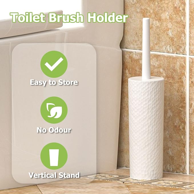 Toilet Brush, 2 Pack Toilet Brushes & Holders Sets with Plastic Handle and Soft Flexible Bristles, 4 Toilet Brush Heads for Bathroom Toilet-Ergonomic, Elegant, Durable Loo Brush (White)