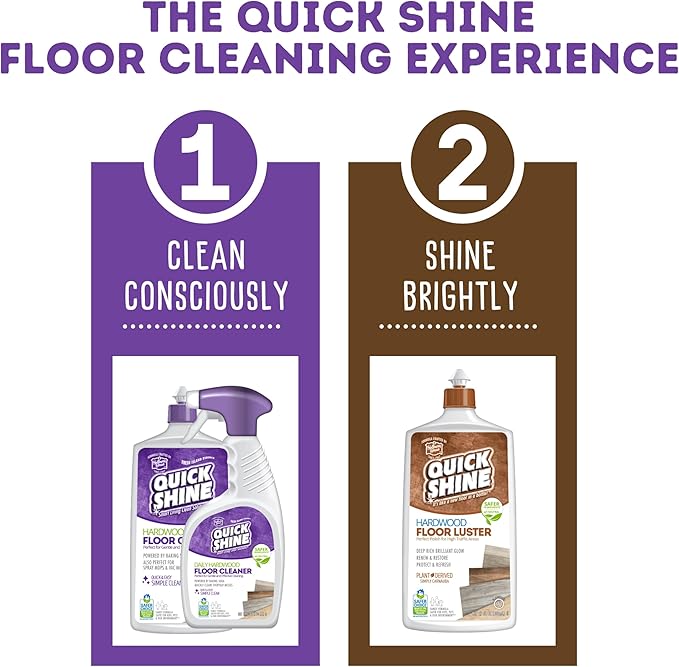 Quick Shine Hardwood Floor Cleaner Daily Care 24oz, 6Pk | Naturally Cleans Dirt & Scuff Marks | Dirt Dissolving, Streak Free, No Rinse & Ready to Use | Spray, Wipe, Done! | Safer Choice Cleaner