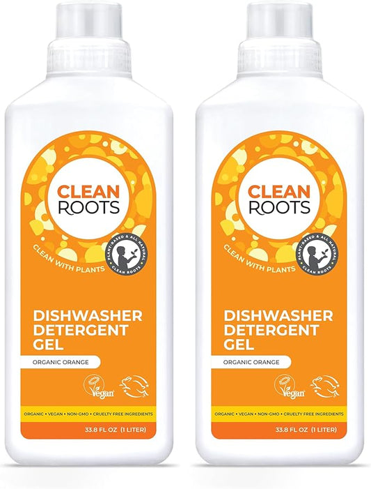 Dishwasher Detergent Gel – Plant-Based Formula, Made with Organic Ingredients, Scented with Organic Orange Essential Oil – 33.8 fl oz (1 L), Pack of 3
