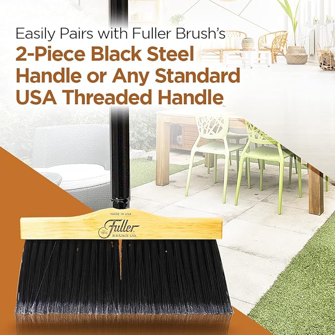 Fuller Brush 12-Inch Maple Wood Upright Broom with 2-Piece Black Steel Threaded Handle – for Sweeping Indoor and Outdoor Areas Including Tile, Concrete, Garage Floors, Basements, and Workshops