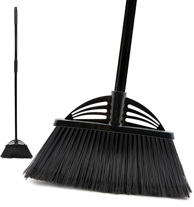 Xifando Four-Section Rod Long-Handled Broom,Heavy-Duty Broom, Angle Broom for Outdoor/Indoor（Black）