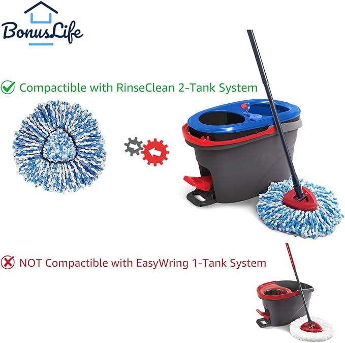 2-Tank Mop Base 1 Pack and Mop Heads Replacements 1 Pack for O-Ceda RinseClean Dual System, Microfiber Refills, Easy Cleaning Mop Repalce Head Blue