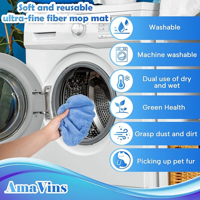 AmaVins 8 Pack Reusable Microfiber Mop Pads Compatible with Swiffer Sweeper Mop, Dry Sweeping Cloths & Wet Mopping Cloths, Washable Mop Pads for Surface/Hardwood Floor Cleaning (Mop is Not Included)