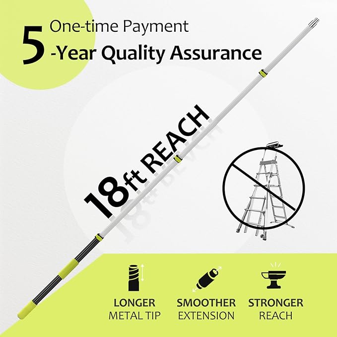 【Upgrade Anti Rotation 】 24ft High Reach Duster Kit,5-18ft Lightweight Aluminum Alloy Extension Rod,7-Piece Set,210° Steering Head Clean Various Angle,for Cleaning Ceiling,High Wall