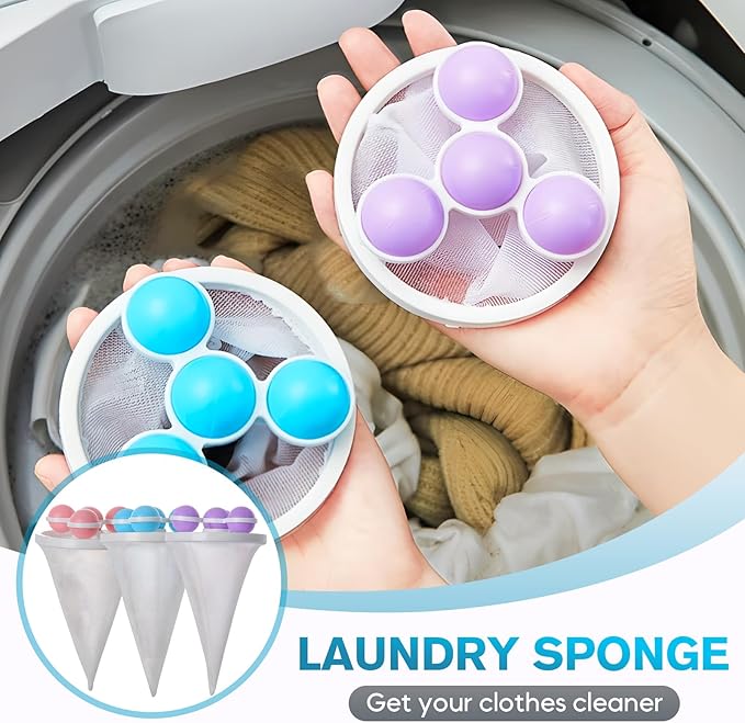 Pet Hair Remover for Laundry, 2026 Upgaded 3pcs Floating Hair Filtering Mesh Removal for Washing Machine, Reusable Dog & Cat Hair Remover Tool for Pet Fur, Hair, Lint, Dander from Laundry (Blue)