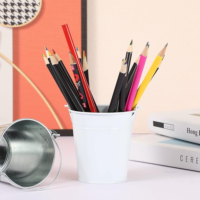 Mini Metal Buckets with Handles Galvanized Buckets 3.15 Inch Mini Container Pails for Metal Tin Plant Holder Pail for Wedding Decoration Party Favor(White,28 Pcs)