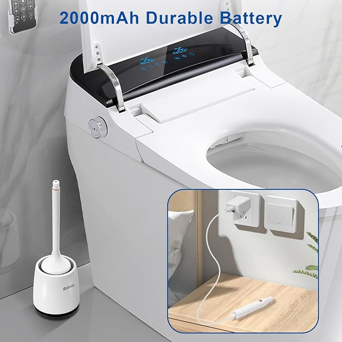 Electric Toilet Brush,Silicone Toilet Brush,Toilet Brush,Toilet Bowl Brush and Holder Set with Ventilated Holder，with 1 Crevice Cleaning Brushes