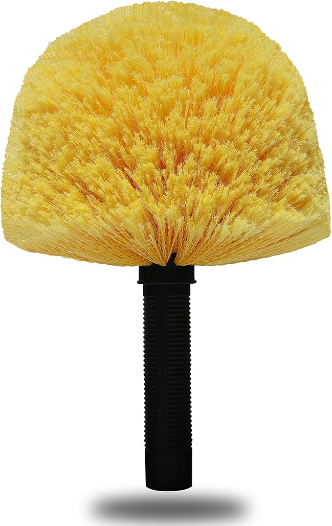Yellow Twist-On Cobweb Duster Head Brush - Efficient Indoor & Outdoor Spider Web Cleaning Solution - Fits Standard Acme Threaded Poles - Duster Brush Head Only - 1 Pack