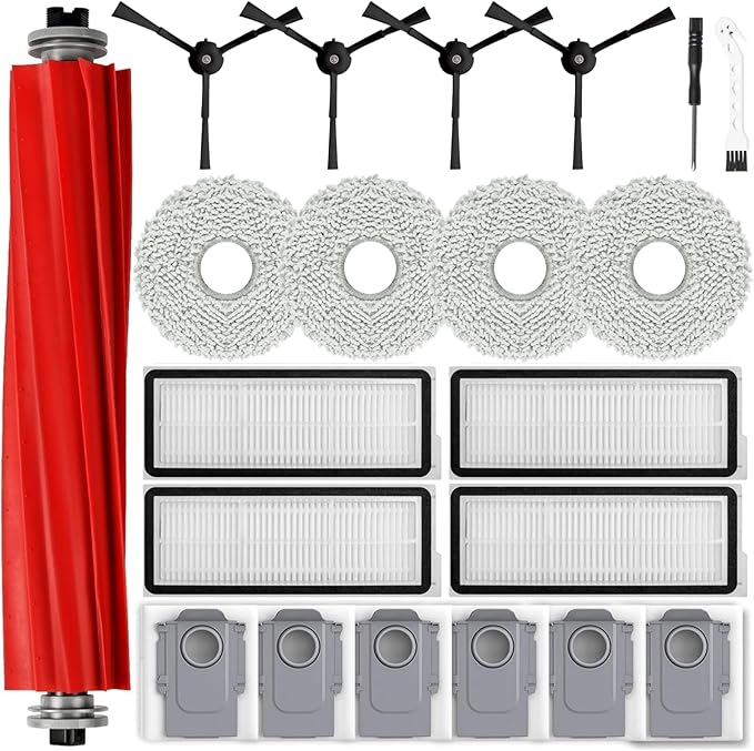 Accessories Kit for Roborock Qrevo S/Qrevo Pro Robot Vacuum Cleaner, 1 Main Brushes, 6 Dust Bags, 4 Side Brushes, 4 HEPA Filters, 4 Mop Cloths, Cleaning Tool, Attachments Replacement Parts 21pcs