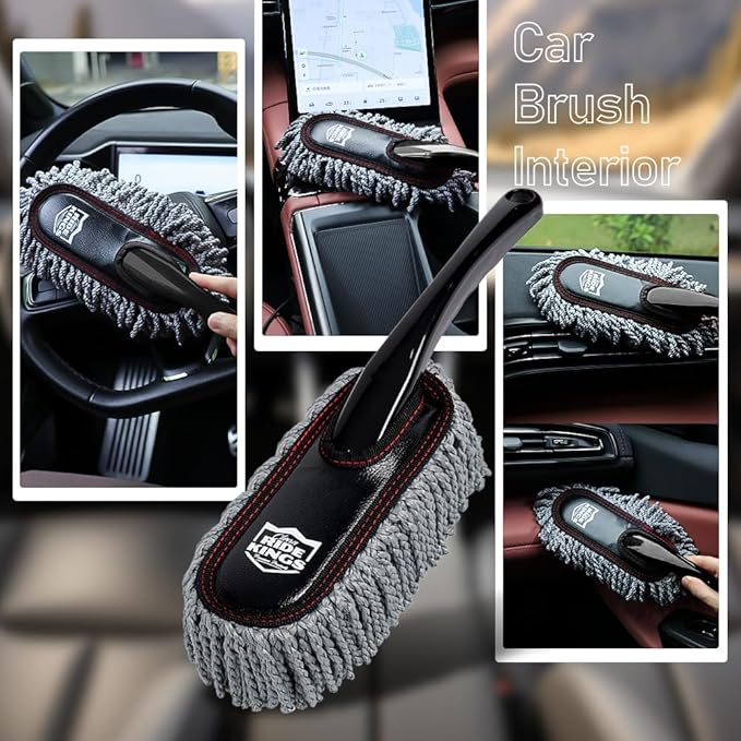 RIDE KINGS Car Duster Exterior Scratch Free with Extendable Handle, Microfiber Car Cleaning Brush for Dust Removal + Small Detailing Brush for Interior Care