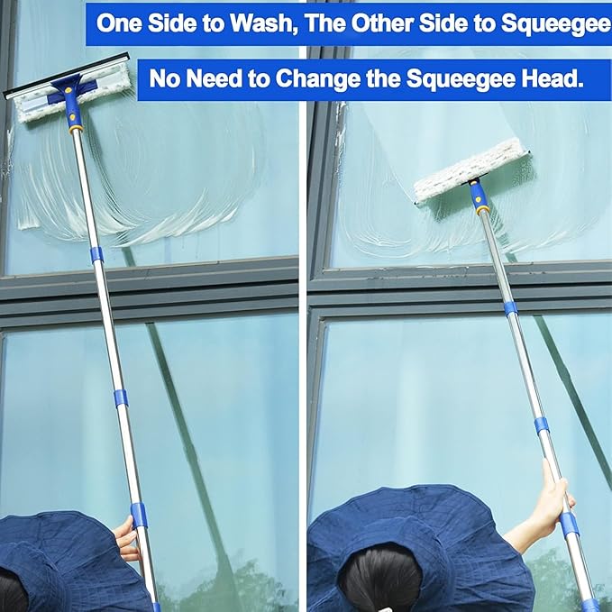 ITTAHO 81" Window Squeegee Cleaner, 2 in 1 Window Cleaning Tool Kit,Shower Squeegee with Extension Pole, Glass Cleaning Tools for Shower Glass, Indoor/Outdoor High Window Cleaning-Two Pads
