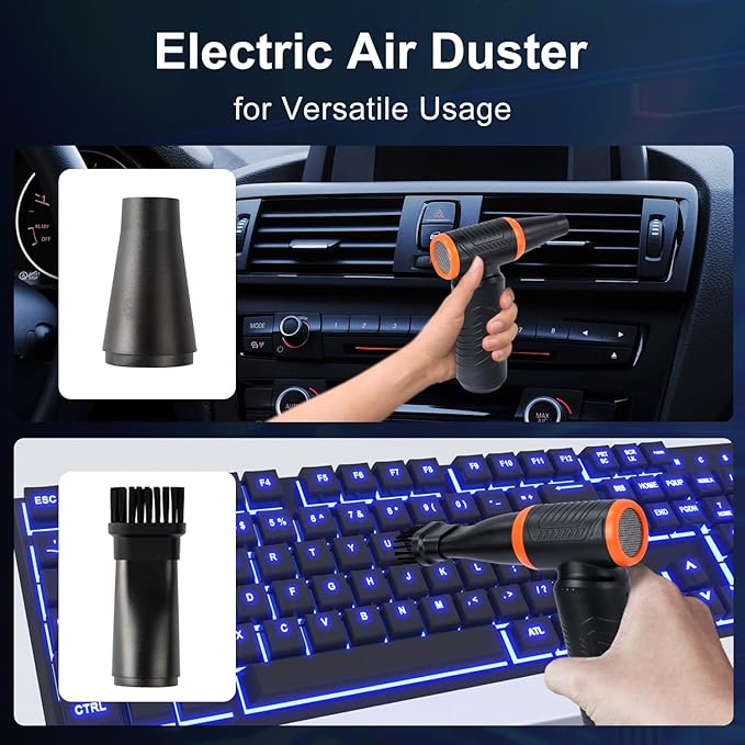 DOWYLIK Compressed Air Duster, 300,000RPM Powerful Electric Air Duster, No Canned Air Duster-Replace Compressed Air, 3 Gear Adjustable High-Speed Air Blower for Office, Home,Car, Computer, Keyboard