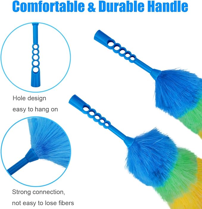 Tockrop 3 Pack Upgrade 19” Rainbow Static Feather Duster with Beandable and Washable Head - More Fibers Bigger Head Less Loss of Fiber