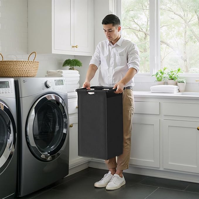 Laundry Hamper with Shelf, Laundry Basket 5 Section, Laundry Sorter with Pull-Out Removable Large 5 Color Bags and Movable Wheels, Metal Frame, 5 x 15.87 Gallons (60L), Greige PF08XLZ