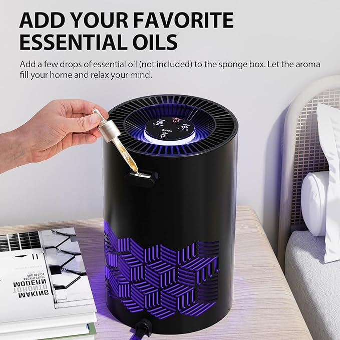 FreAire Air Purifiers for Bedroom Covers Up to 1086 Ft², Air Purifiers for Home, HEPA Air Purifier with Lights, Air Purifier Removes Dust Smoke Pollen Dander Smell, for Home/Pets/Bedroom (Black)