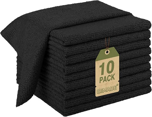 UNIMADE Microfiber Cleaning Cloth, 10 Pack Reusable Microfiber Towels for Cars Lint Free Cleaning Shop Towel Rags for Home Kitchen Automotive Bar Mechanic Restaurant Garage, 11.5"x 11.5", Black