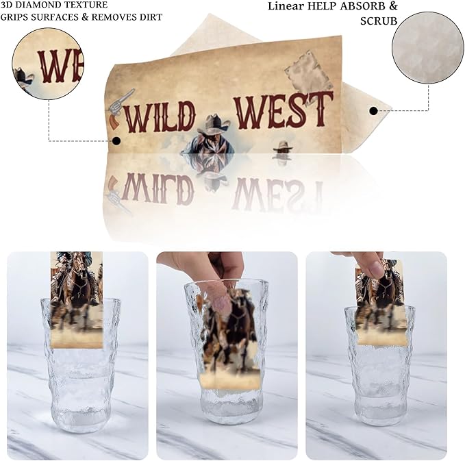 Western Cowboy Swedish Dishcloths for Kitchen, 6 Pcs Reusable Horses Swedish Dish Cloths, Absorbent Sponge Cleaning Dish Cloths for Farmhouse Kitchen Cooking Home Decoration Housewarming Gifts