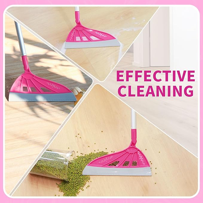 Magic Broom, Squeegee Broom for Floor Cleaning, Multifunctional Floor Squeegee with Aluminum Adjustable Handle, 60’’ Magic Silicone Broom for Glass, Fine Dust, Pet Hair, Liquids(Hot Pink)