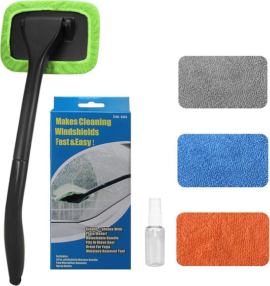 SoSickWithIt Car Windshield Cleaning Tool, Windshield Cleaner with 4 Washable and Reusable Microfiber Pads and Extendable Handle, for Auto Glass Wiper