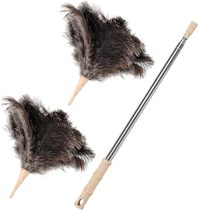 MehelloFeather Ostrich Feather Duster 27-94Inch Retractable Fluffy Natural Detachable Ostrich Feather Duster Used for Household Cleaning and High-Altitude Cleaning (2PCS)
