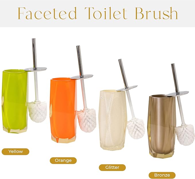 Faceted Toilet Brush, Durable Resin, Discreet Design, Stainless Steel Handle, for Stylish Bathroom Decor, Orange, 4x16, Sold Individually