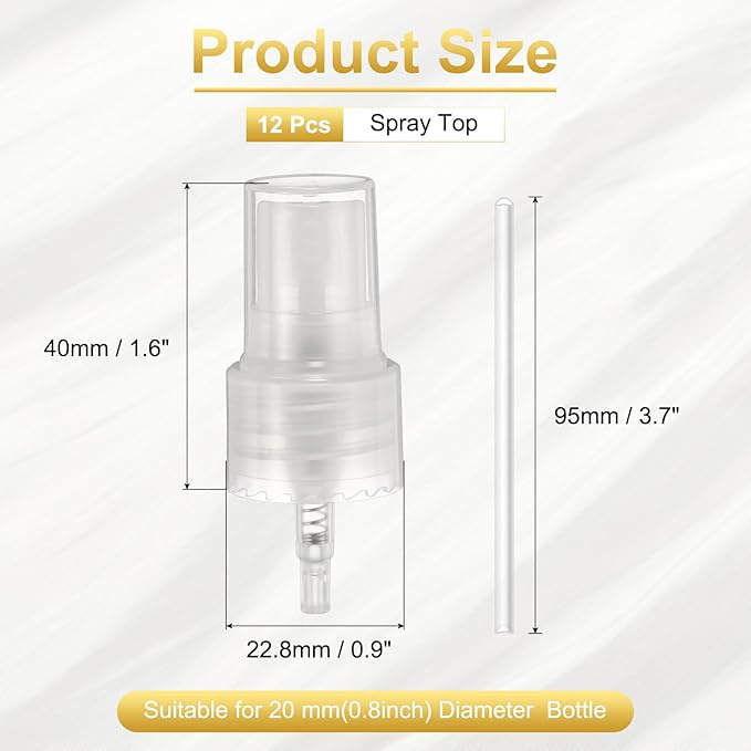 uxcell 12 Pcs Clear Spray Top, 20/410 Fine Mist Sprayer Reusable Replacement Spray Bottle Pump Plastic Top for Cosmetic Perfume and Body Sprays Bottle