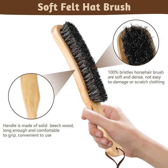 2PCS Felt Hat Brush, Felt Hat Cleaner with Horsehair Brush and Sponge Brush, Cowboy Hat Cleaner Easily Removes Dust Fuzz and Lint for Shoes Hats and Clothes