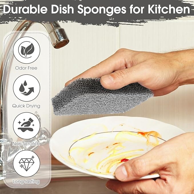 Tioncy 20 Pcs Silicone Kitchen Scrubbing Sponges Bulk Heavy Duty Durable Cleaning Dish Sponges, Non-Scratch, Odor-Free, Multipurpose for Dishes Nonstick Pots Cookware Countertops Bathroom Black Gray