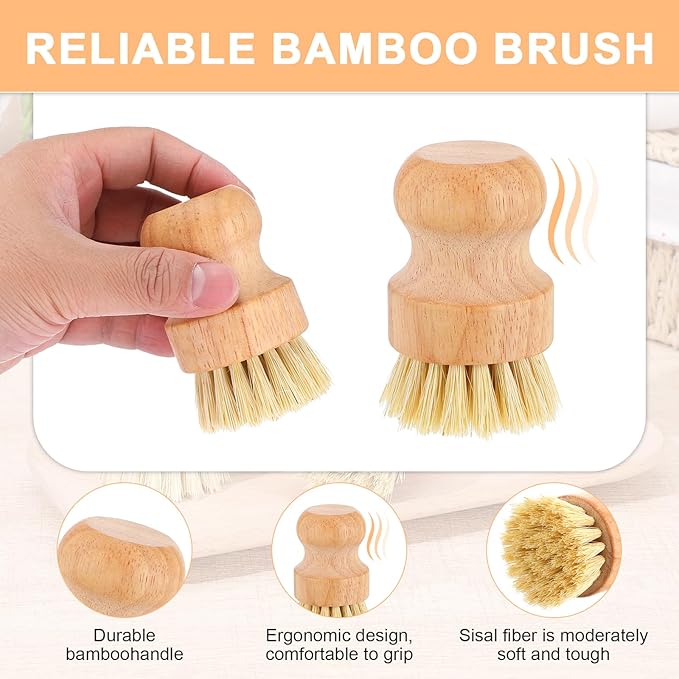 6 Pack Wood Dish Brush Set, Wood Scrub Brush for Dishes with Natural Sisal Bristles, Natural Dish Brushes for Pots Pans Sink Vegetables - Eco-Friendly Kitchen Cleaning Tools (3.14" x 1.96")