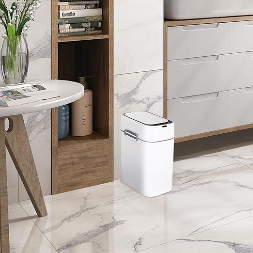 FDW Bathroom Trash Can with Lid, Small Touchless Garbage Bin, Automatic Motion Sensor Waste Bin, Waterproof 2.2 Gallon Slim Trash Can for Home, Office, Bedroom