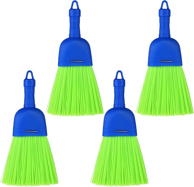 4 Pcs Whisk Broom, Poly Fiber Handheld Brush with Hanging Hole, Outdoor Car Hand Broom for Cleaning Indoor Porches, Floors, Decks, Driveways, Dust, and Dirt
