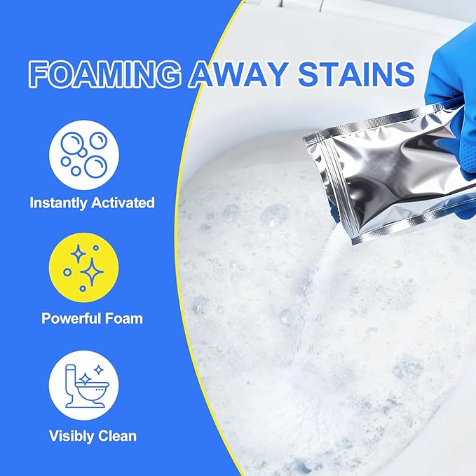 MineeCozee Foaming Toilet Bowl Cleaner Powder: Self-Activating Foam Toilet Cleaner for Deep Cleaning - Stain Remover for Bathroom