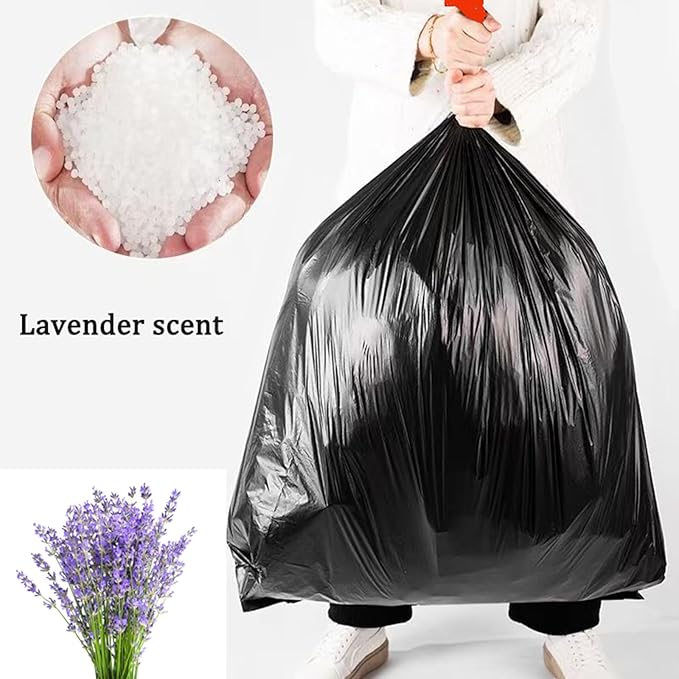 Large black 30 gallon trash bags with lavender scent, Ultra thick heavy duty drawstring garbage bags for tall kitchen outdoor courtyard 31x35 Inches