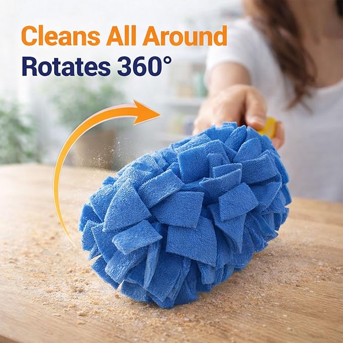 360° Degree Electrostatic Duster Refills Set with Handle, 6 Pack Washable Reusable Microfiber Dusting Heads 360 Rotation for Blinds, Ceiling Fans, Shelves, Car Interior (Yellow)