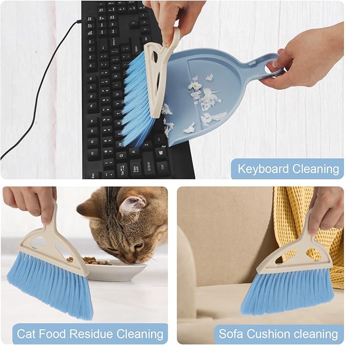 Brosay Mini Dustpan and Brush Set Portable Small Broom with Dust Pan Handheld Hangable Whisk Broom and Dust Pan for Home, Kitchen, Table, Office, Car 1 Pcs (Blue)