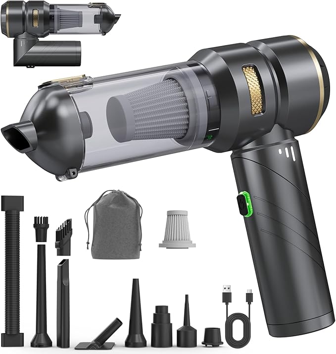 AIPROIN Car Vacuum Portable Cordless, Foldable Handheld Vacuum with Brushless Motor, 22000PA High Power Mini Hand Vacuum Cleaner & Air Blower & Duster & Pump for Home, Pet, Office