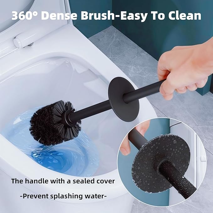 Standing Toilet Brush,Toilet Bowl Brush Holder Set,Bathroom Deep Cleaning Toilet Scrubber Rim Cleaner,304 Stainless Steel Toilet Clean Decorative Accessories for Toilet Cleaning (Matt Black) ﻿