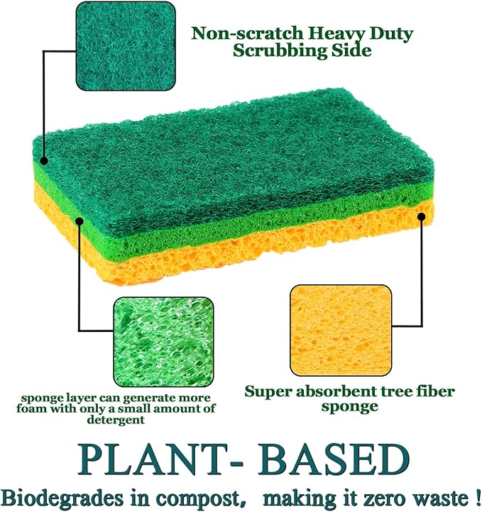 Sponges Kitchen,Non-Scratch Dish Sponge,Biodegradable Sponges for Dishes,The Most Suitable for Cleaning Kitchen Tableware and pots - 24 Pack
