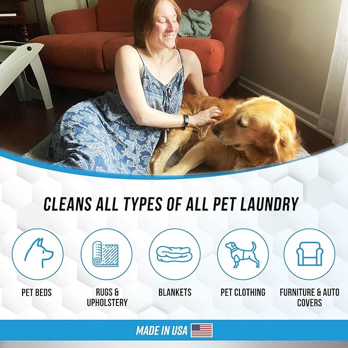 Pet Laundry Detergent Odor Remover - ACTIVE Enzyme Based Powder Detergent for Dogs Beds, Cat Pee, HE Washer Friendly Natural Enzymatic Deodorizer, Urine, Smell, Dog Drool, Stain Eliminator - 64 Loads