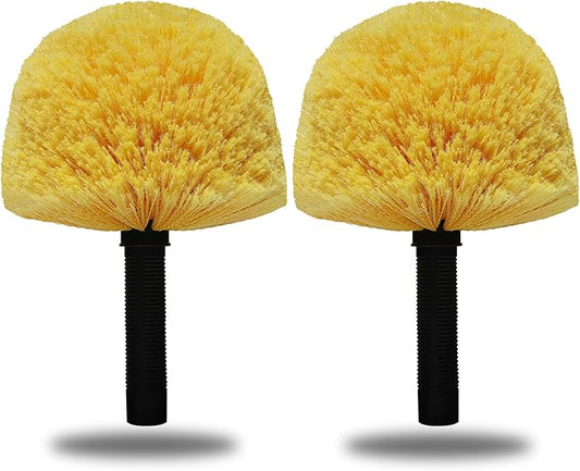 2 Pack Robust Cobweb Duster Head Brush – Superior Twist-On Web Cleaning Tool – Spider Web Remover Brush Compatible with Standard 3/4 Inch Threaded Poles for Outdoor & Indoor Use – Head Only (Yellow)