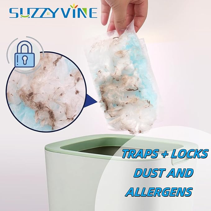 SUZZYVINE Disposable Duster Wish a Long Handle Plus a Short Handle, 15 Count Duster Refills,Blue and White