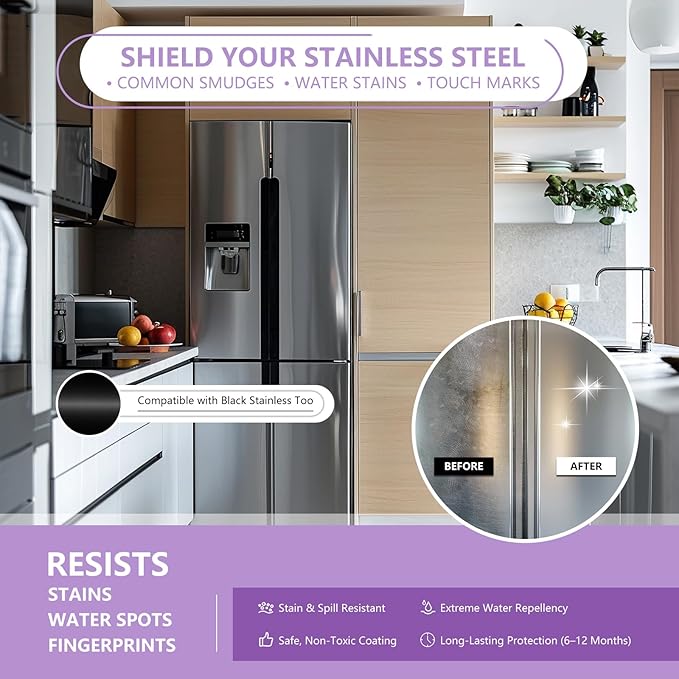 Ceramic Coating Spray for Kitchen Appliances & Stainless Steel – Fingerprint Resistant Cleaner & Sealer for Sinks, Fridges, Stoves – Easy Cleaning & Long-Lasting Multi-Surface Shine 17.32oz