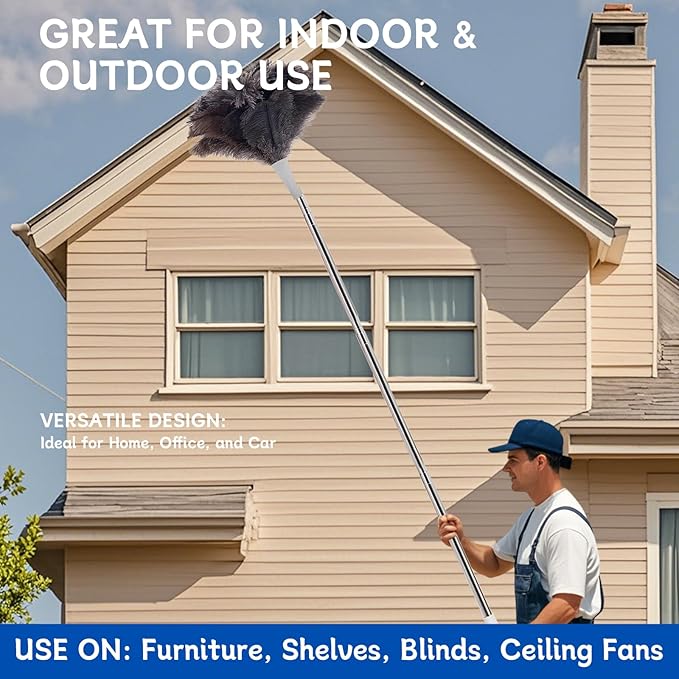 Madrigal 72" Extendable Ostrich Feather Duster for Cleaning with 2 Replacement Heads Washable and Reusable Long Handle Handheld Feather Duster for High Places, Home,Office Cleaning