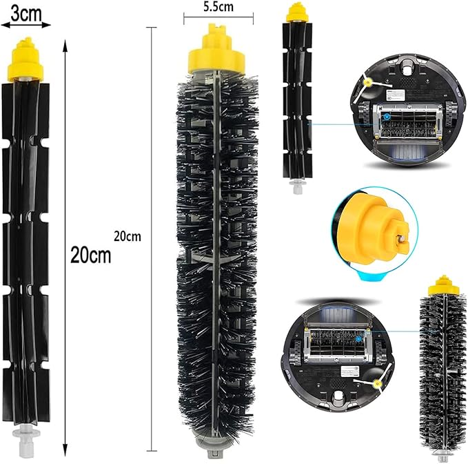 PELLYDA Replacement Parts for IRobot Roomba 600 &500 Series 694 692 690 680 660 665 651 650 614 595 585 564 Vacuum,Accessories Kit 3 Filter,3 Side Brush,1 Pairs Bristle and Flexible Beater Brush