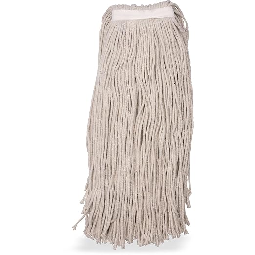 SPARTA Flo-Pac Cotton Mop Head, Cut-End, Narrow Band with White Band for Organized Cleaning, 44 Inches, Tan, (Pack of 12)