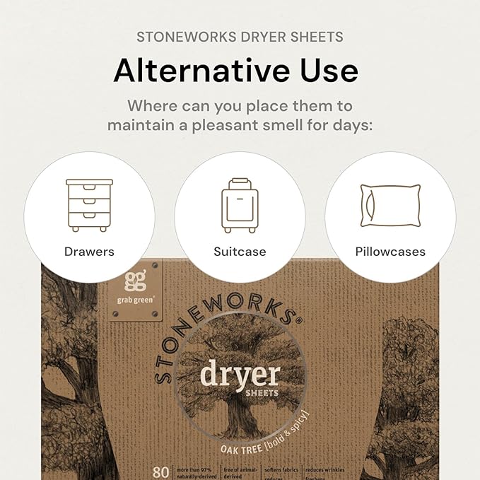 Grab Green Stoneworks Cruelty-Free Dryer Sheets | Softens Fabrics, Freshens Clothing & Reduces Static-Cling and Wrinkles | Plant Based | Olive Leaf Scent (160 Sheets)